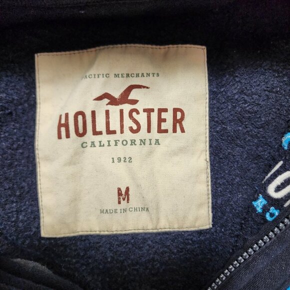 Hollister Sweater Medium Blue High Collar Full Double Zip Spell Out Jacket - Picture 6 of 8